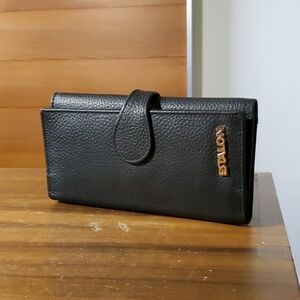 Estalon Leather Wallet Black Pebbled Snap Coin Pocket Credit Card Slip Cash Slip